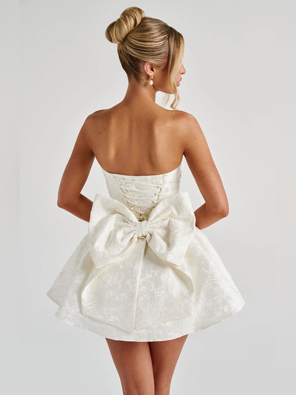 BABYBOO Salome Mini Dress Small Ivory White Lace-Up Bow Floral Coquette Bridal